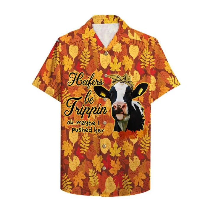 Farmer Heifers Be Trippin Falling Fall Leaves Hawaiian Shirt
