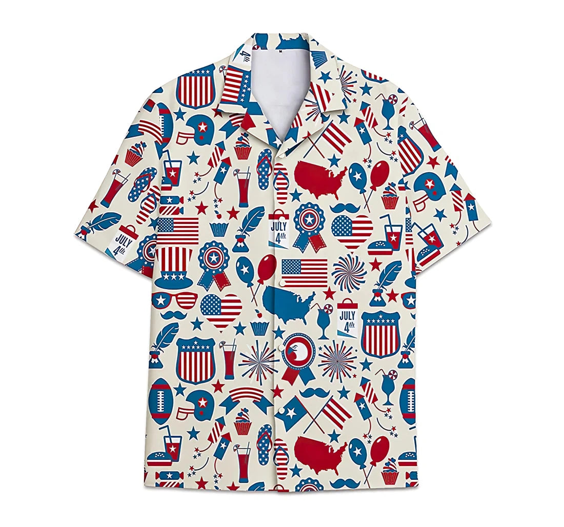 Feather Armorial American Flag Short Tall Button Hawaiian Shirt/ Button Up Aloha Shirt For Men/ Women