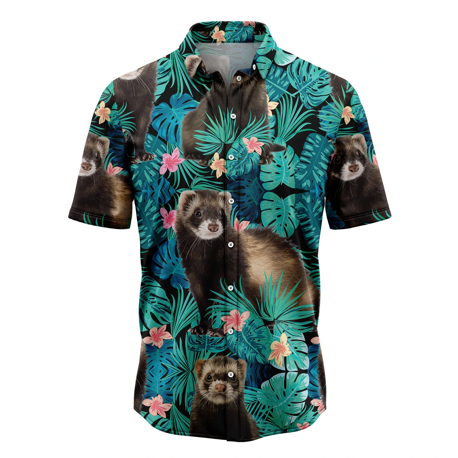 Ferret Tropical Hawaiian Shirt/ Summer Hawaiian Shirts for Men/ Aloha Beach Shirt