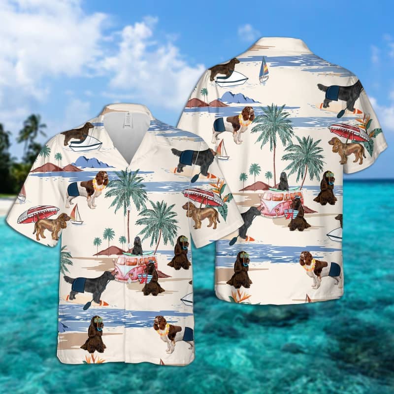 Field Spaniel Summer Beach Hawaiian Shirt/ dog beach Short Sleeve Hawaiian Shirt