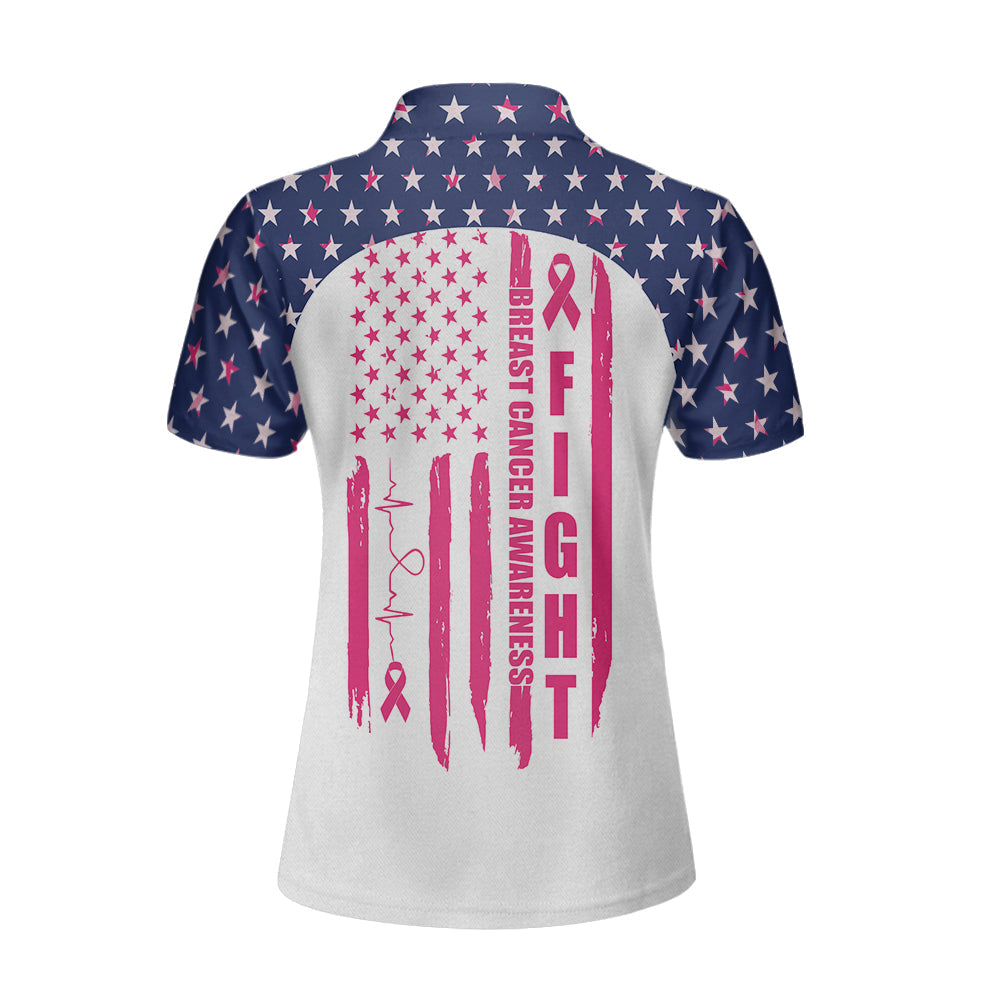 Fight American Breast Cancer Flag Short Sleeve Women Polo Shirt/ Colorful Breast Cancer Awareness Month Shirt Coolspod