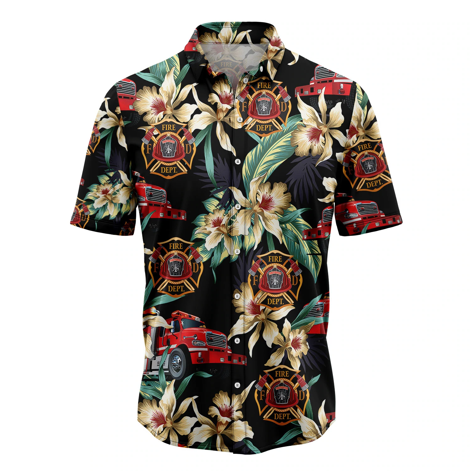 Firefighter Floral Vintage Hawaiian Shirt/ Summer Hawaiian Shirts for Men/ women Aloha Beach Shirt