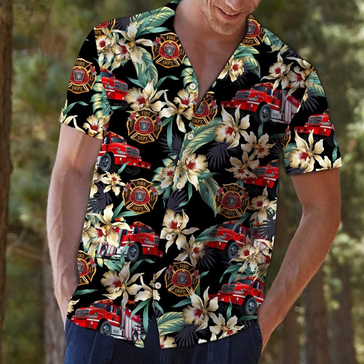 Firefighter Logo With Floral Outstanding Design Hawaiian Shirt