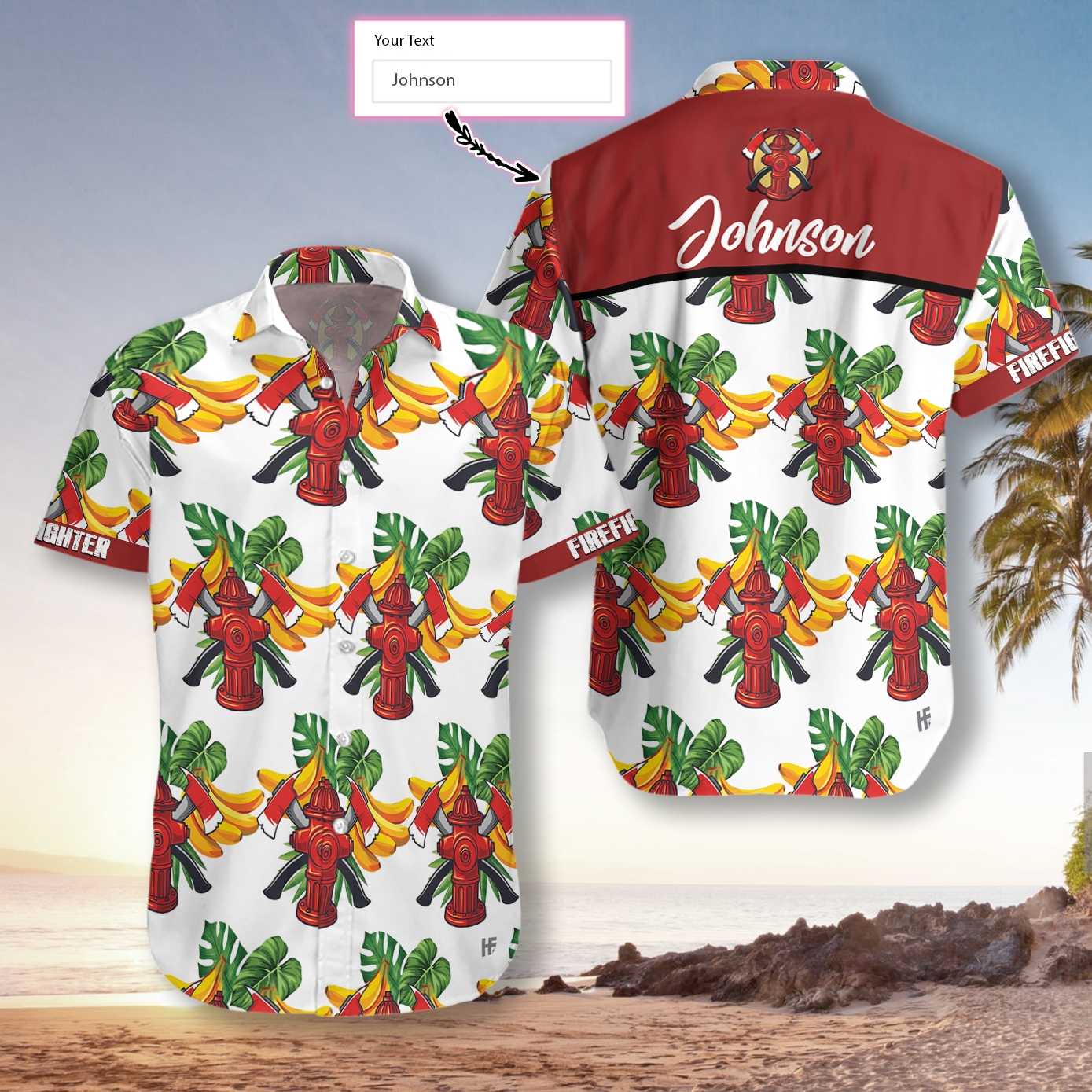 Firefighter Tropical Banana Pattern Custom Hawaiian Shirt/ Personalized Cross Axes Firefighter Hawaiian Shirt For Men