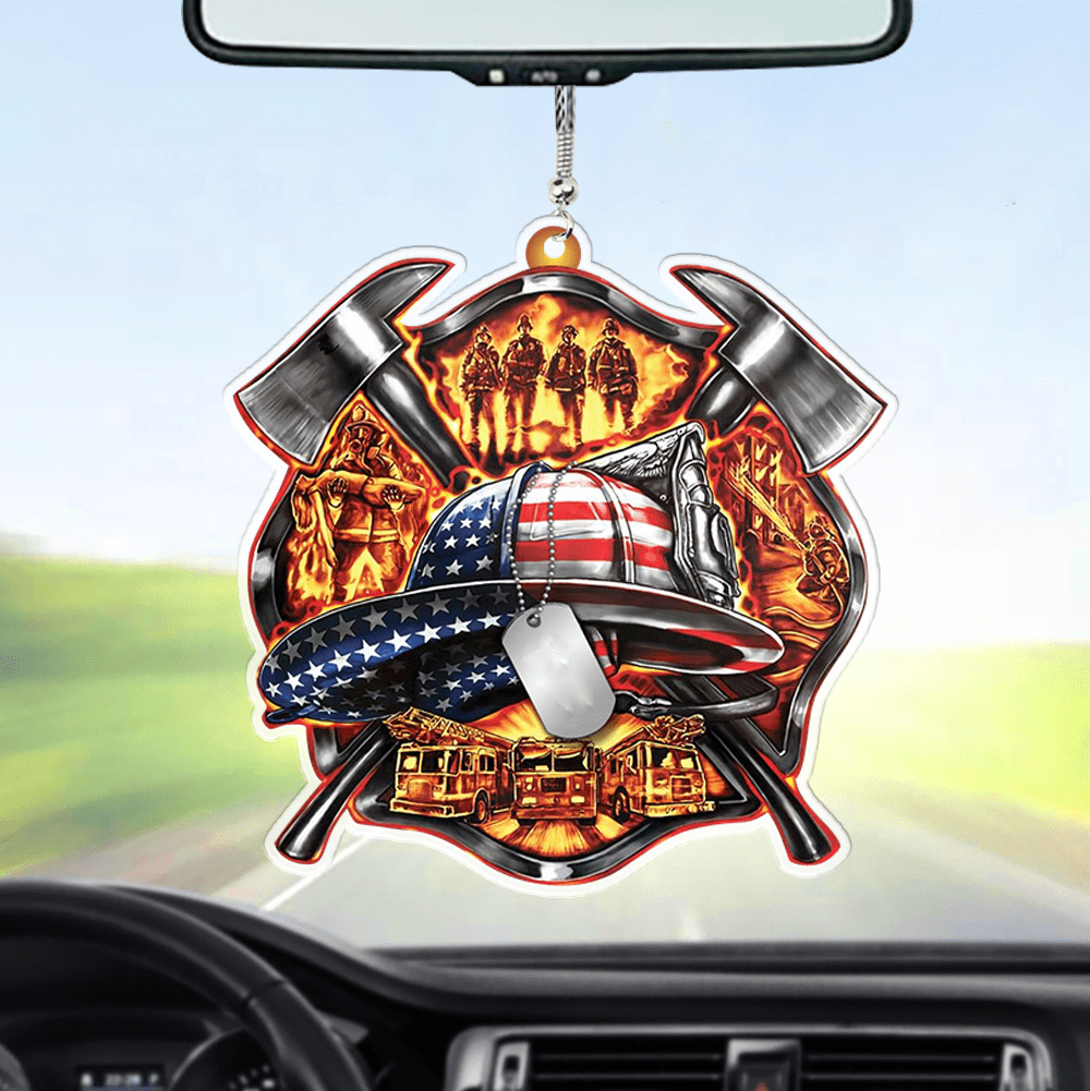 Personalized Car Acrylic Flat Ornament Firefighter Helmet Car Ornament