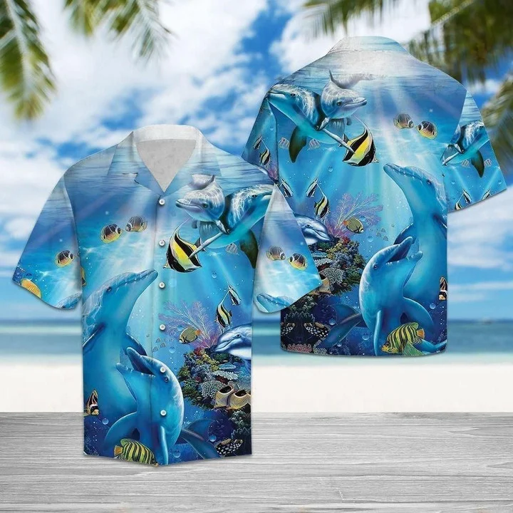 Fish And Dolphin Watercolor Hawaiian Shirt for men/ women