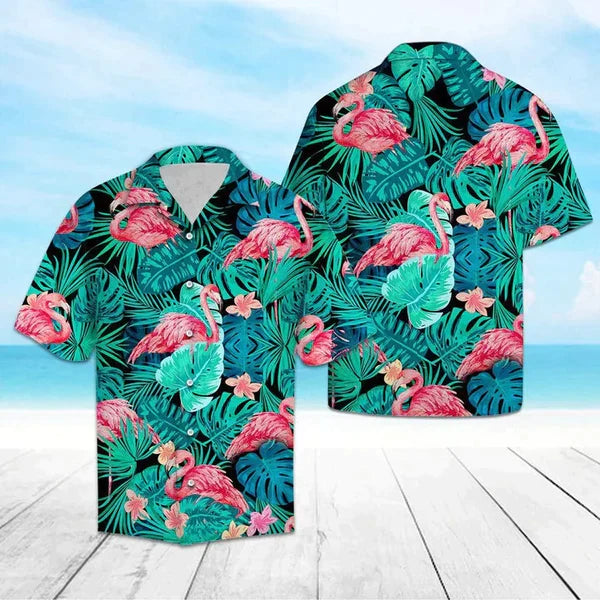 Flamingo Animal Species Tropical Jungle Design Hawaiian Shirt
