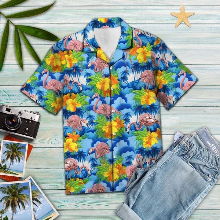 Flamingo Blue Hawaiian Vintage Hawaiian Shirt
