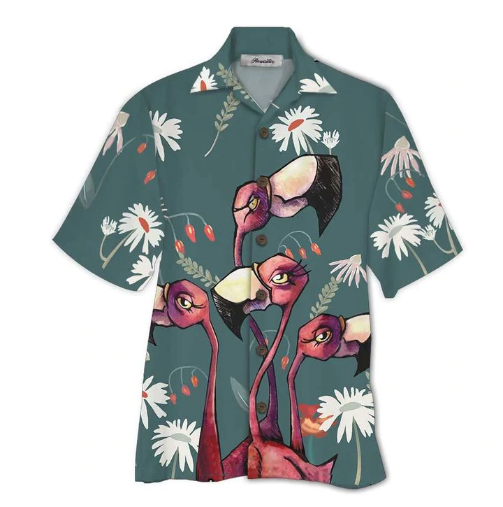 Flamingo Colorful Floral Aloha Hawaiian Shirts For Men & For Women