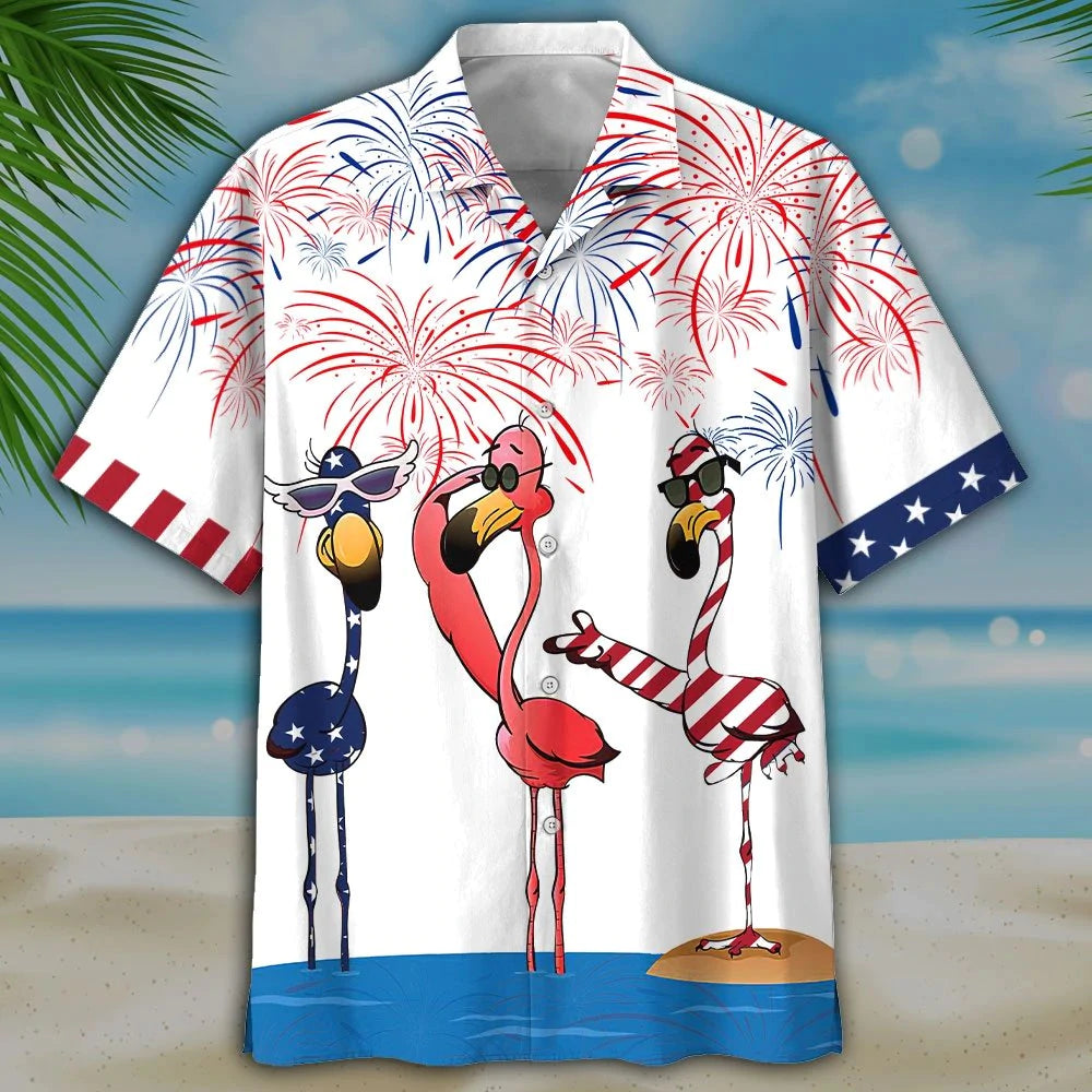 Flamingo Hawaiian Shirt/ Flowers Flamingo Aloha Shirt/ Men''s Hawaiian Shirt Button Down Short Sleeves