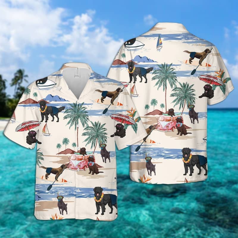 Flat-Coated Retriever Summer Beach Hawaiian Shirt/ dog beach Short Sleeve Hawaiian Shirt
