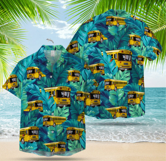 Flat Nose School Bus Hawaiian Shirt/ Summer Gift for School bus Driver