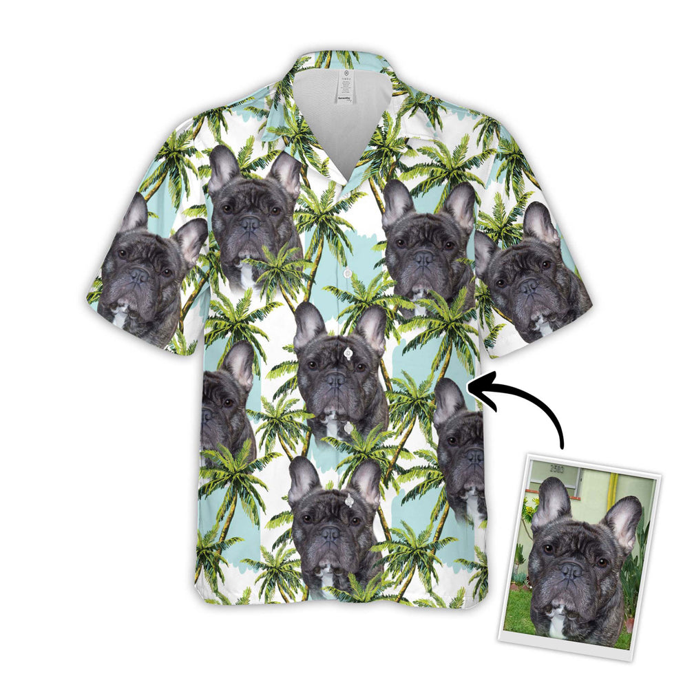 Floral Summer With Palm Trees Pattern Short-Sleeve Hawaiian Shirt/ Custom Photo Dog Shirt for Men Women