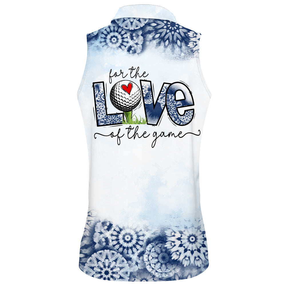 For The Love Of The Game Blue Flower Sleeveless & Zipper Polo Shirt For Woman
