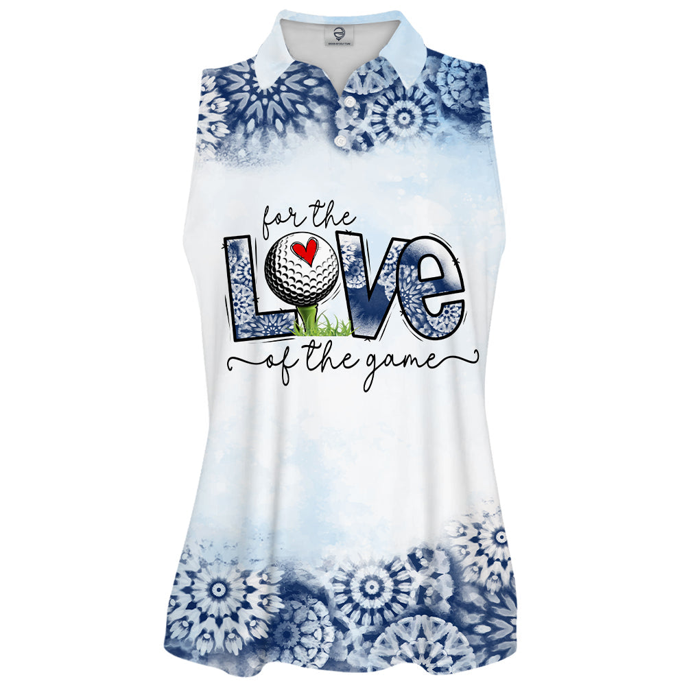 For The Love Of The Game Blue Flower Sleeveless & Zipper Polo Shirt For Woman