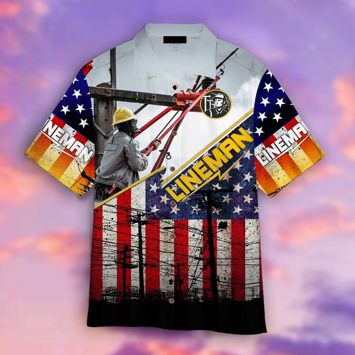 Lineman American Flag Patriotic Hawaiian Shirt/ For Men & Women
