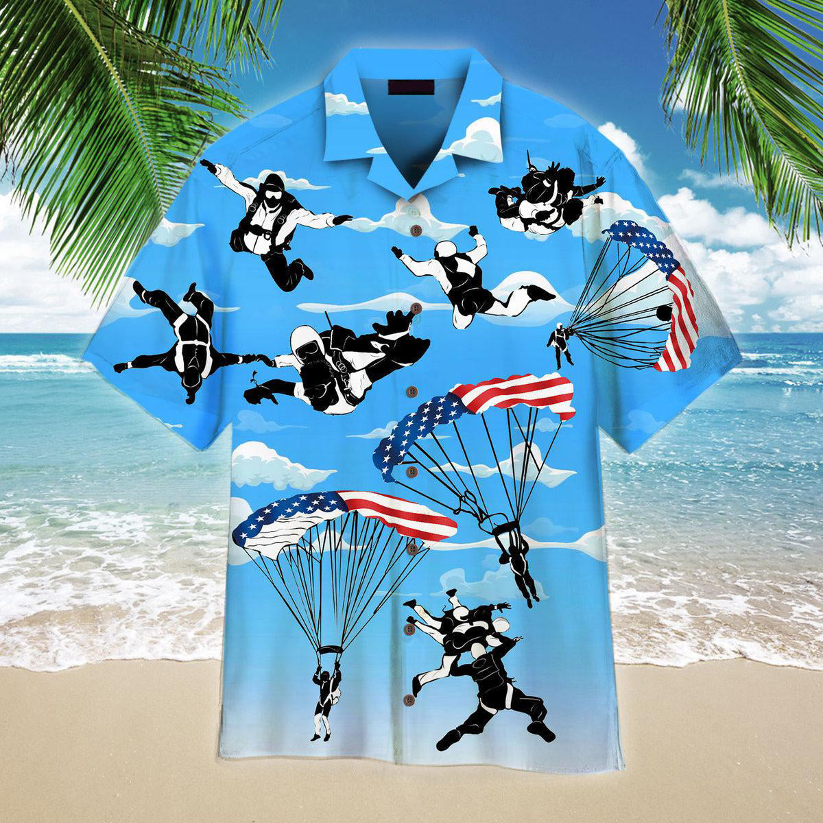 Free Skydiving American Flag Patriotism Aloha Hawaiian Shirt