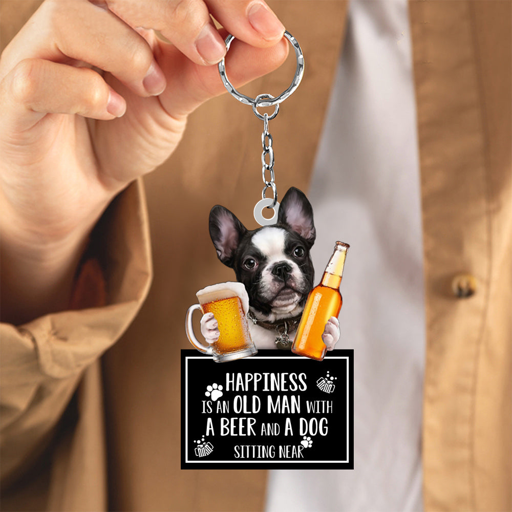 French Bulldog Keychain Dog And Beer Acrylic Keychain