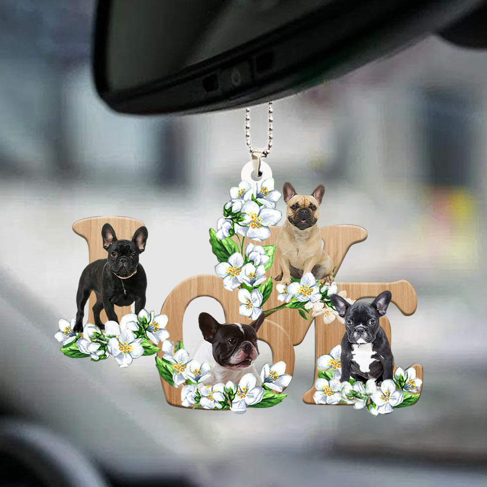 French Bulldog Love Flowers Dog Lover Car Hanging Ornament Vehicle Decor