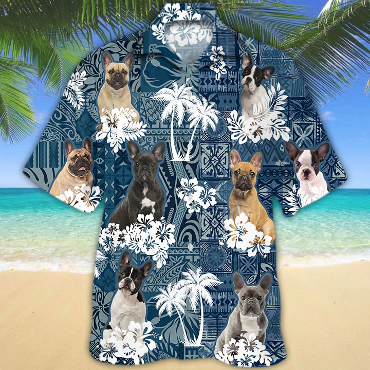 French Bulldog Hawaiian Shirt/ Flower dog Short Sleeve Hawaiian Aloha Shirt/ hawaiian shirt for men/ women