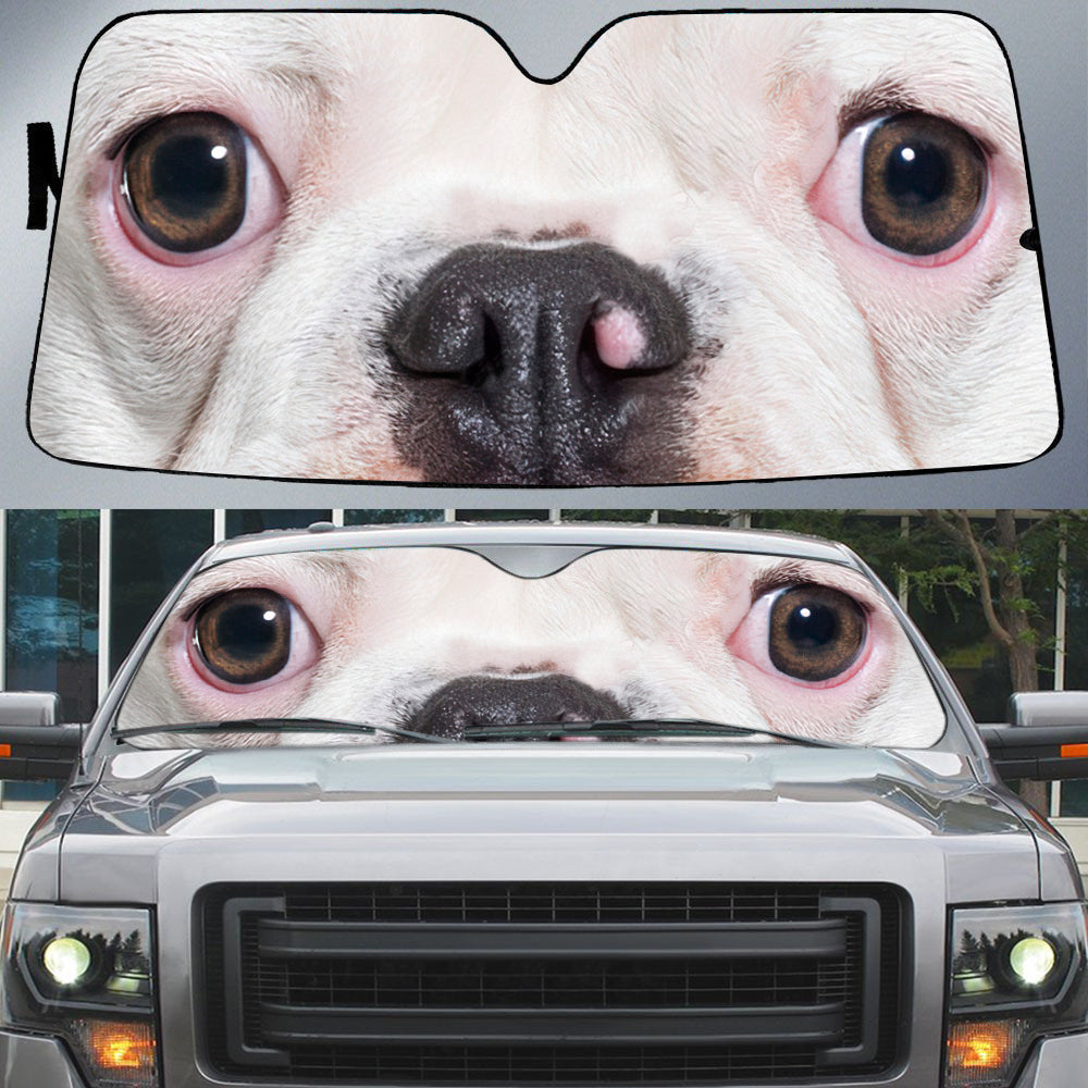 French Bulldog White''s Eyes Beautiful Dog Eyes Car Sunshade Cover Auto Windshield