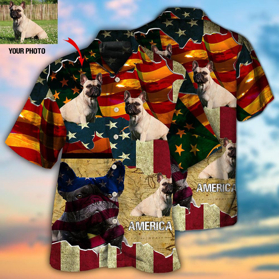 French Bulldog America Sunset Custom Photo Hawaiian Shirt/ Hawaiian Shirt for Men Women Love Dog
