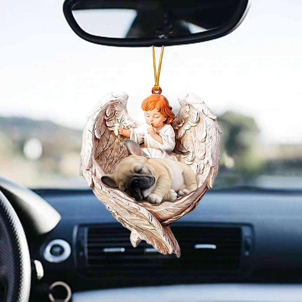 French Bulldog Sleeping Protected By Angel Auto Car Hanging Ornament