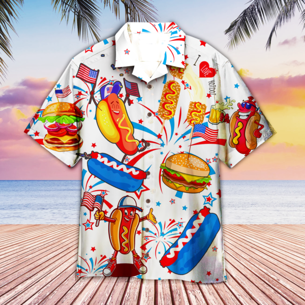 Funny American Hot Dog 4Th Of July Independence Day Hawaiian Shirt For Men & Women/ Hot Dog Hawaiian Shirt