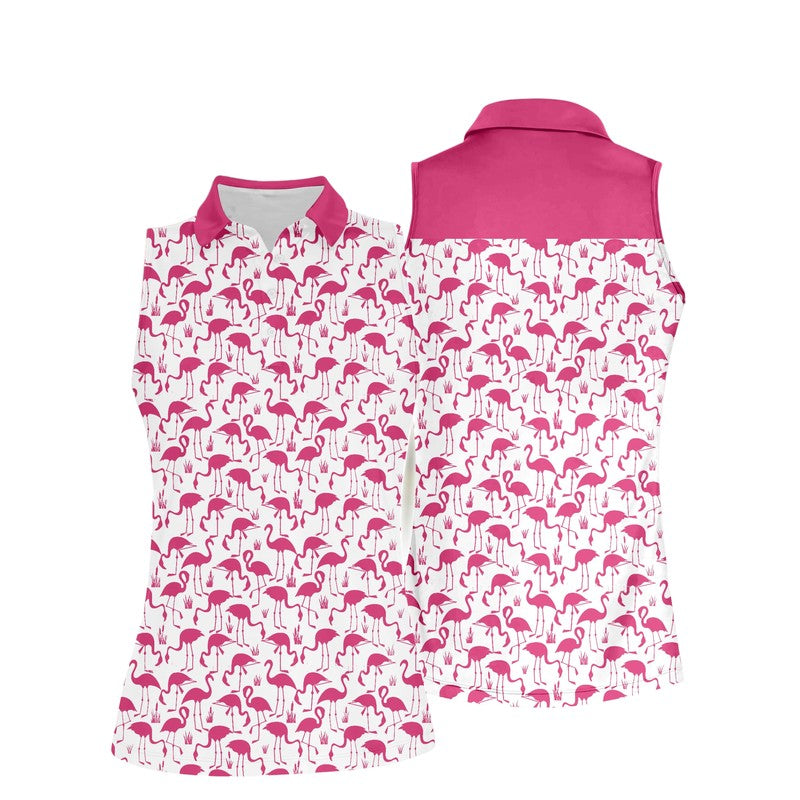 Funny Flamingo Golf Sleeveless Polo Shirt For Women/ Gold Club shirt/ Gift for golf lover