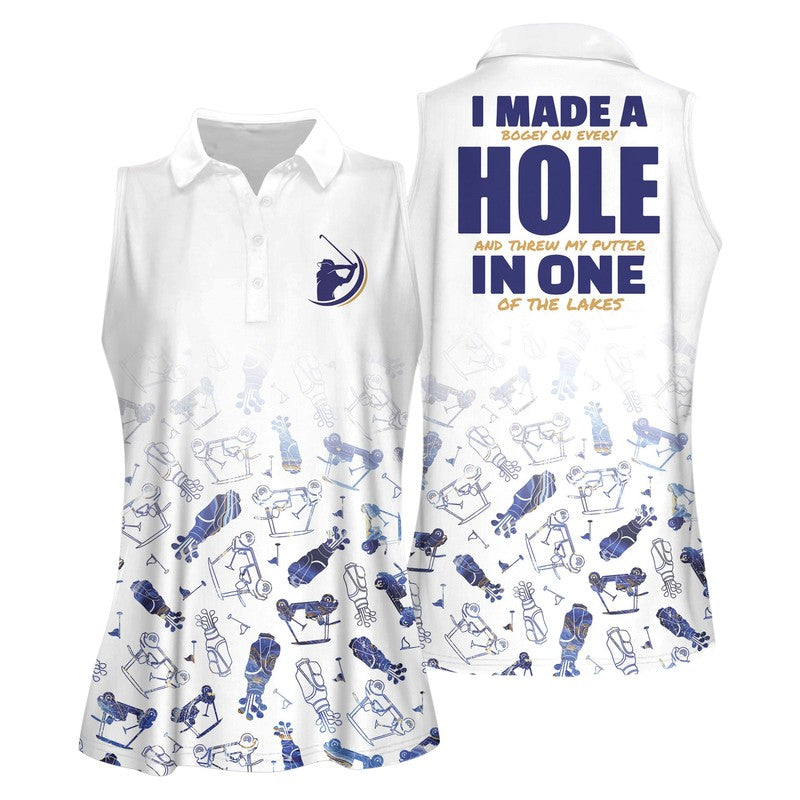 Personalized Golf Shirts for Women Sleeveless/ Funny I Made A Hole In One Women Sleeveless Polo Shirt
