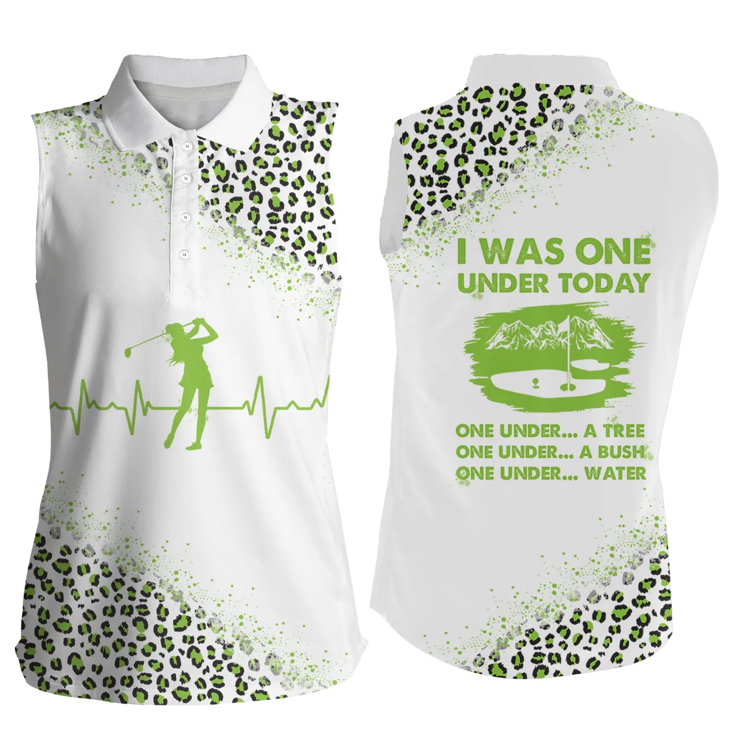 Funny Golf shirts for women/ I was one under today green leopard women Sleeveless polo shirts