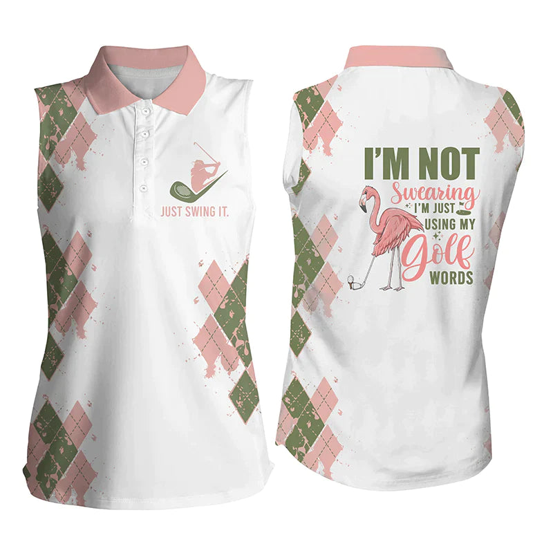 Funny flamingo Women sleeveless polo shirt/ I''m not swearing/ I''m just using my golf words