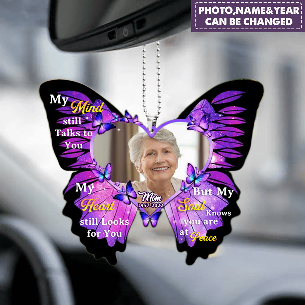 Custom Photo Memorial Ornament My Mind Heart Butterfly Ornament Hanging For Car Tree