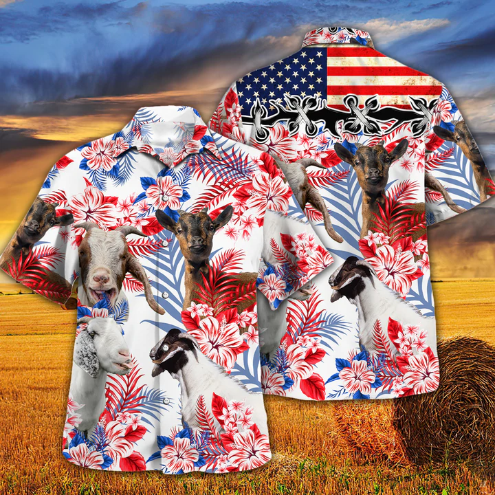 Goat Lovers American Flag Hawaiian Shirt/ Goat aloha Hawaiian shirt/ Goat shit