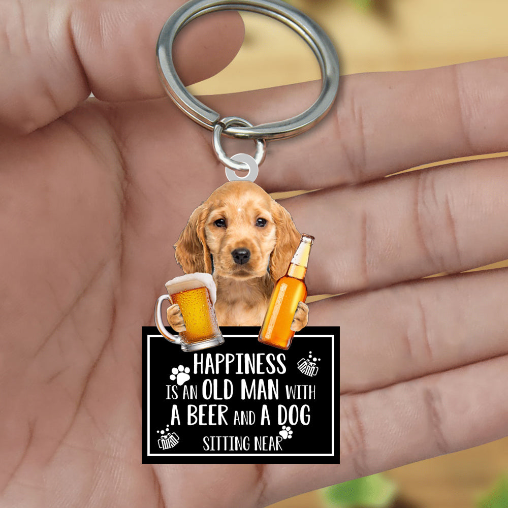 Golden Cocker Spaniel  Happiness Is An Old Man With A Beer And A Dog Sitting Near Acrylic Keychain