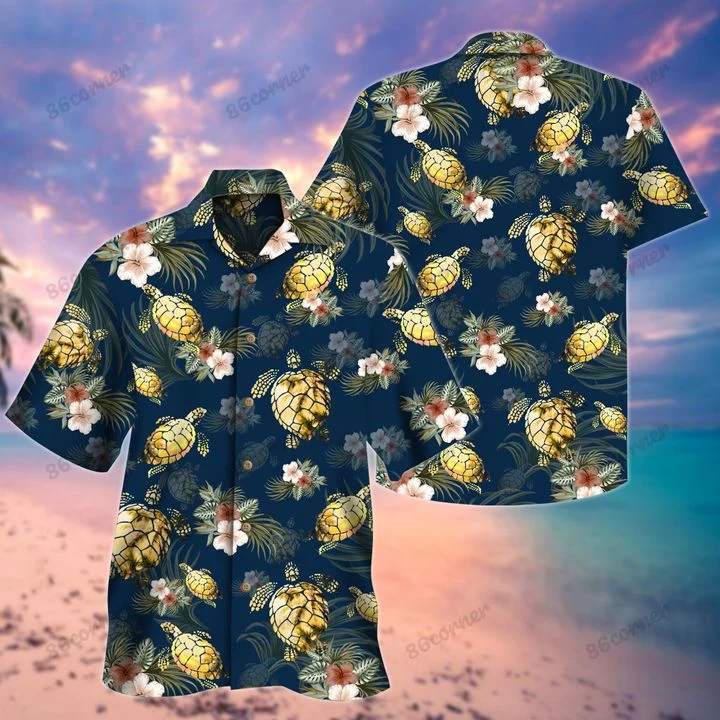 Golden Turtles Tropical Hawaii Shirt/ Summer aloha shirt/ Gift for summer