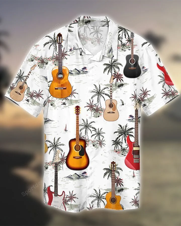 Guitar - Palm Tree Tropical Hawaiian Shirt/ Summer gift/ Hawaiian Shirts for Men/ Aloha Beach Shirt