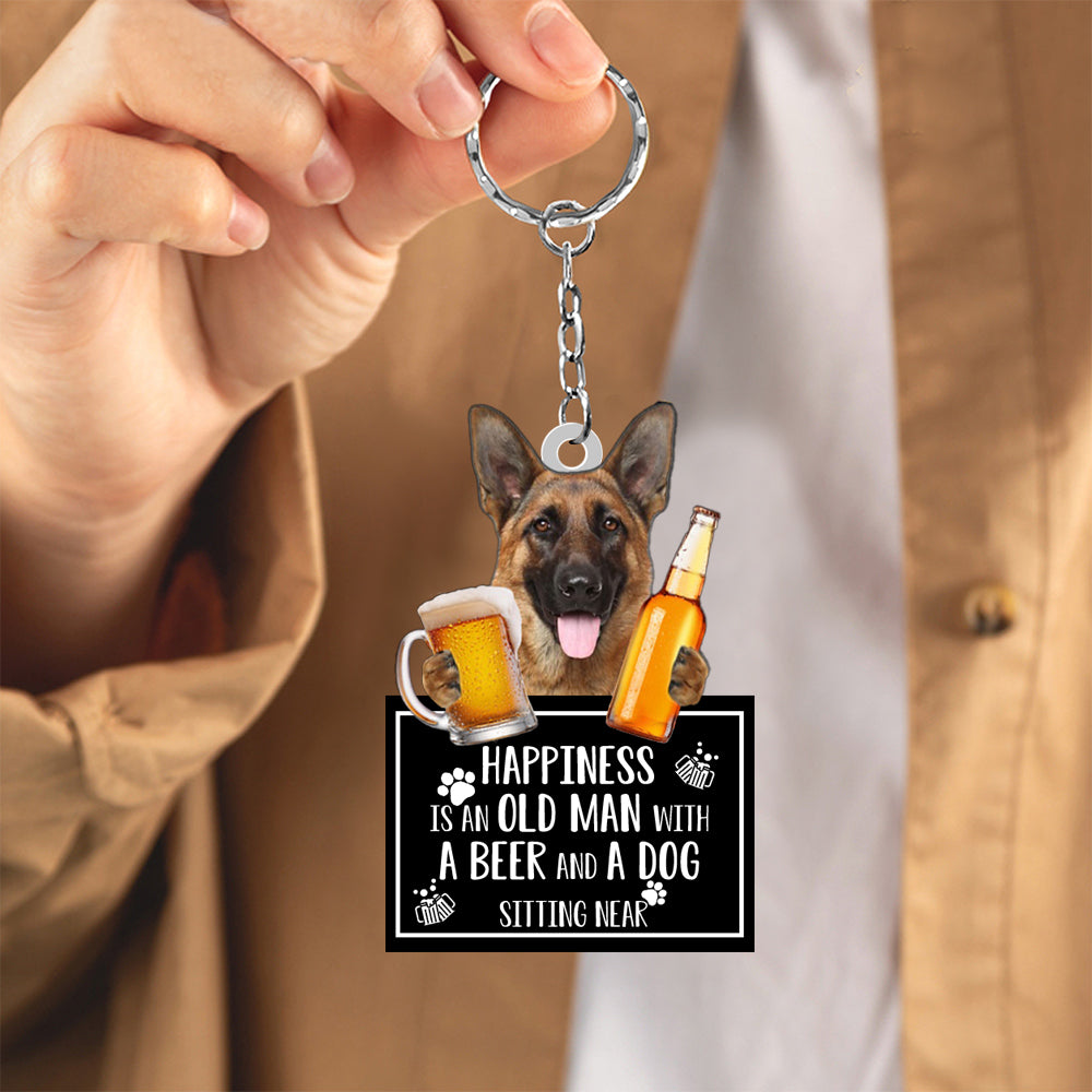 German Shepherd  Happiness Is An Old Man With A Beer And A Dog Sitting Near Acrylic Keychain