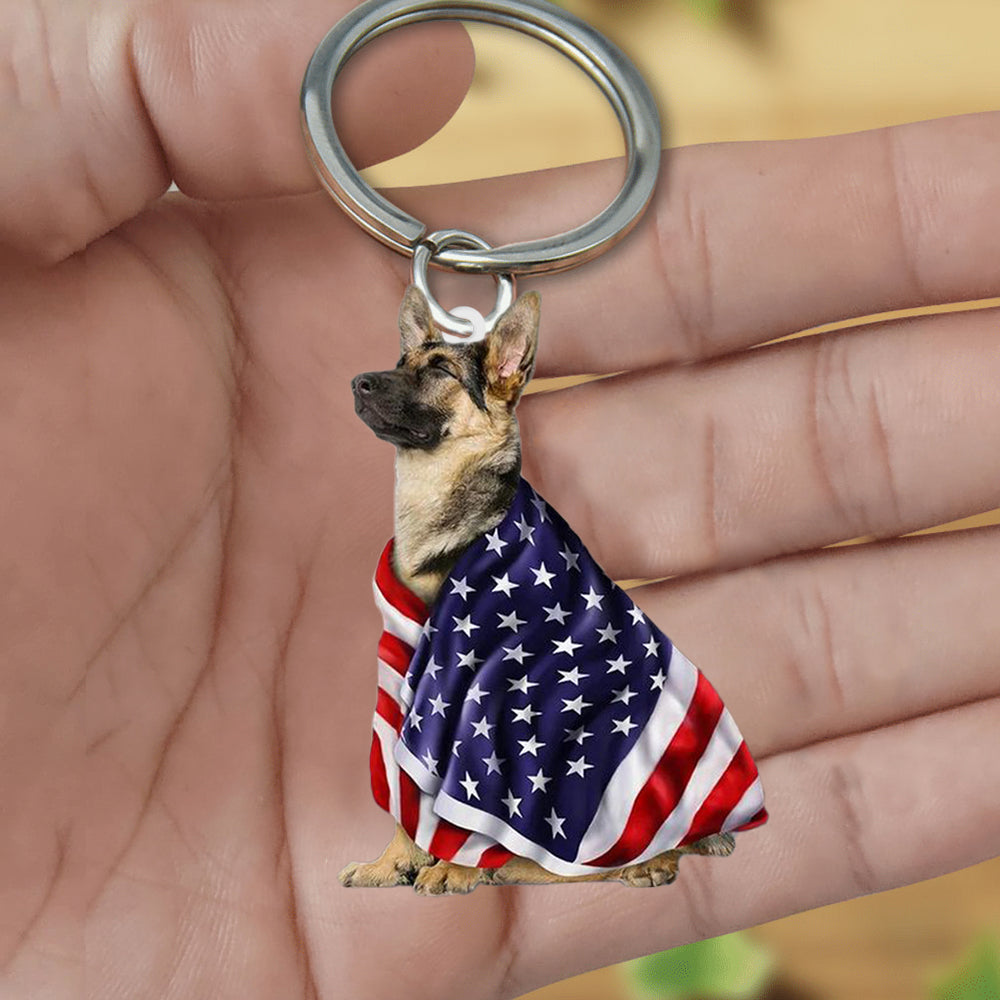 German Shepherd American Patriot Flag Acrylic Keychain