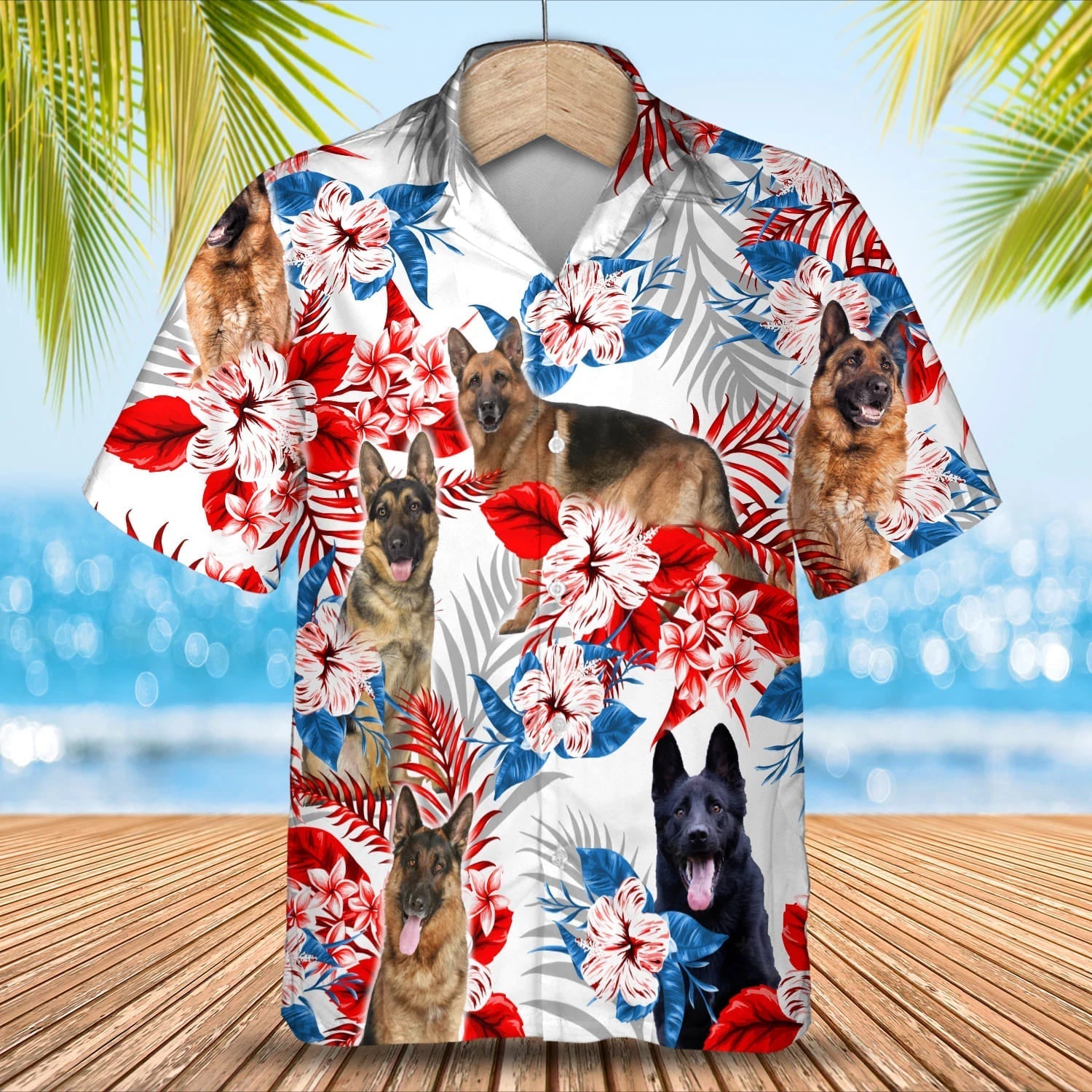 German Shepherd American flag Hawaiian Shirt/ Summer aloha shirt/ Men Hawaiian shirt/ Gift for summer