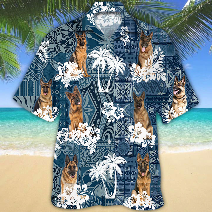 German Shepherd Hawaiian Shirt/ Flower dog Short Sleeve Hawaiian Aloha Shirt/ hawaiian shirt for men/ women