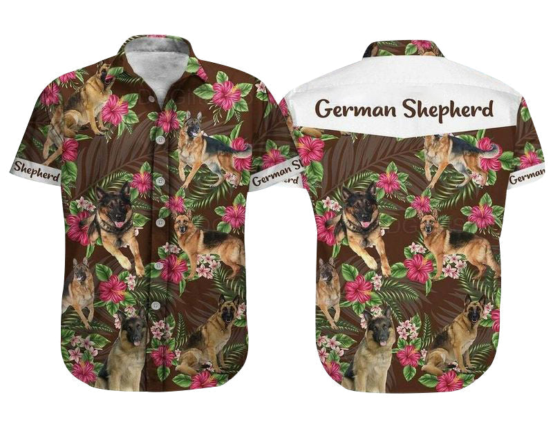 German Shepherd Dog Aloha Hawaiian Shirt - German Shepherd Pet Hawaiian Shirt/ Hibiscus Tropical Hawaiian Shirt For Men & Women