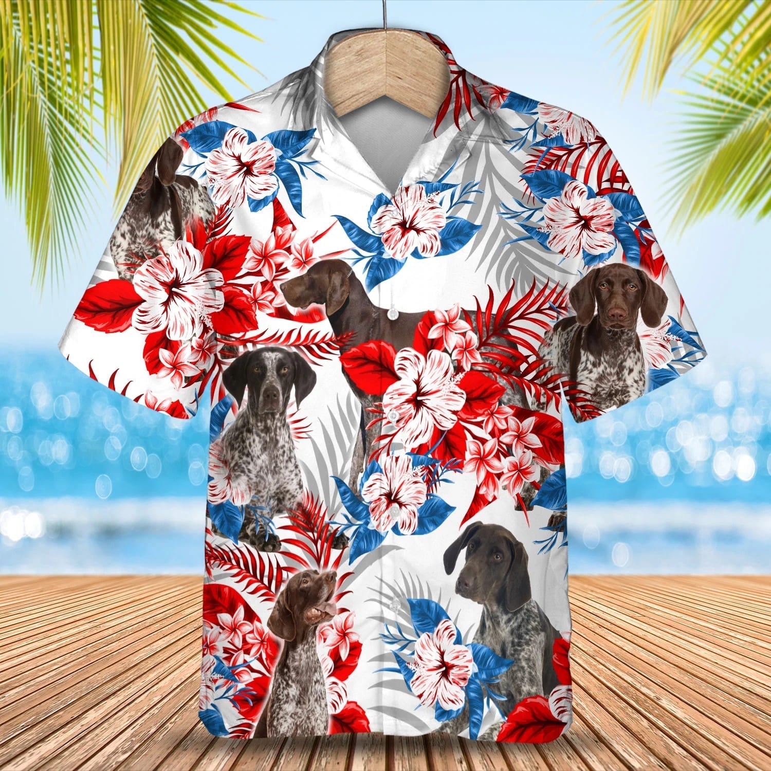 German Shorthaired Pointer American flag Hawaiian Shirt/ Summer aloha shirt/ Men Hawaiian shirt/ Gift for summer