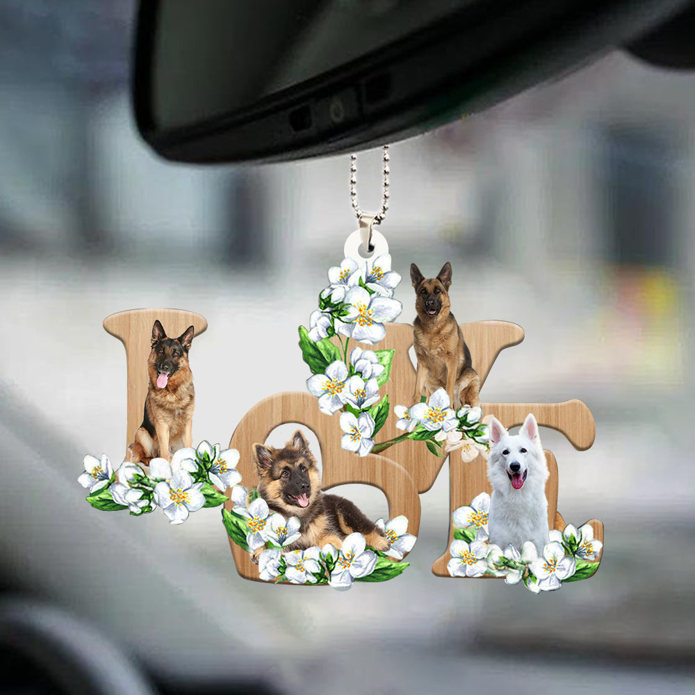 German Shepherd Love Flowers Dog Lover Car Hanging Ornament Vehicle Decor Coolspod