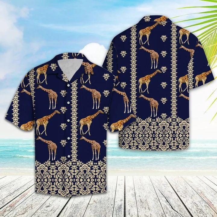 Giraffe hawaii shirt for men women/ Giraffe Symbolic Art In Deep Blue Hawaiian Shirt