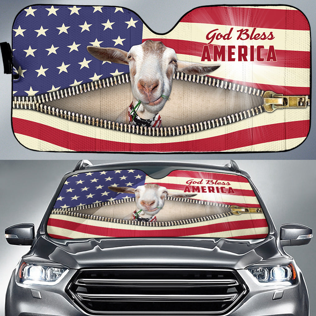 Cute Goat United States Flag Zipper Patter Car Sun Shade