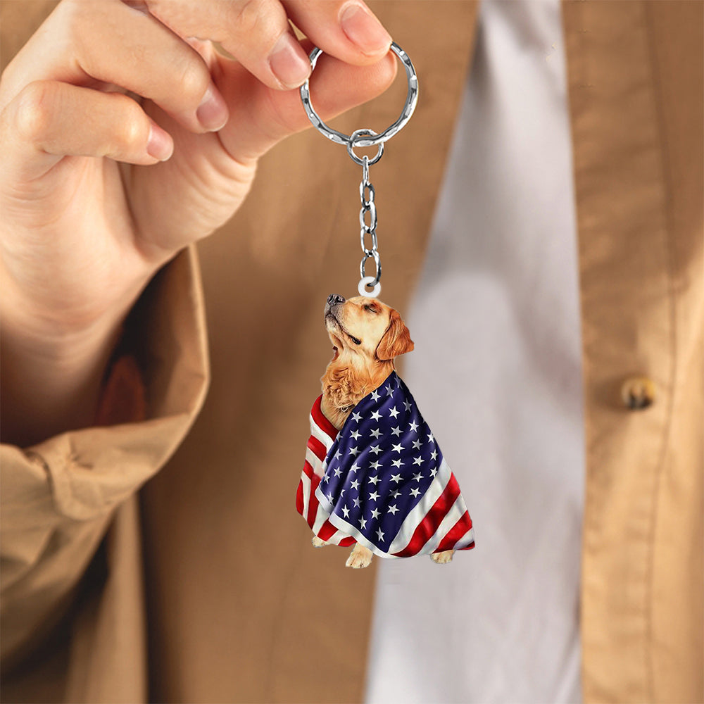 Golden Retriever American Patriot Flag Acrylic Keychain