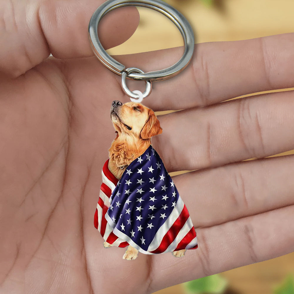 Golden Retriever American Patriot Flag Acrylic Keychain