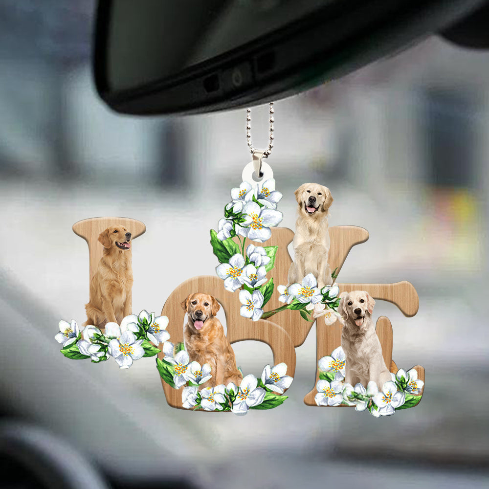 Golden Retriever Love Flowers Dog Lover Car Hanging Ornament Two Sides