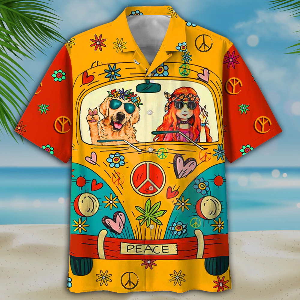 Golden Retriever Hippie Hawaiian Shirt